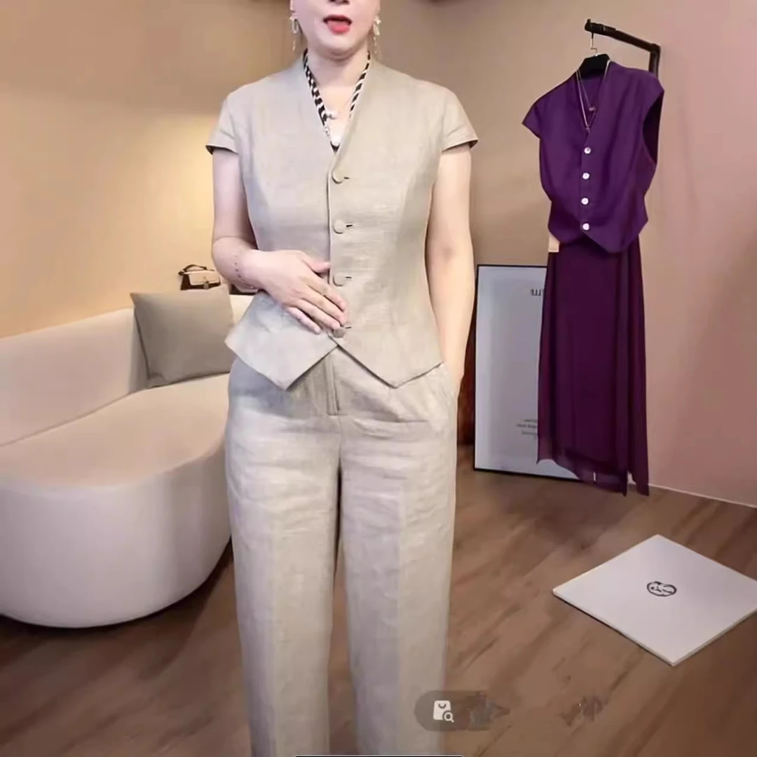 24612网红爆款女2025夏季新款高级感干练通勤套装时尚显瘦两件套