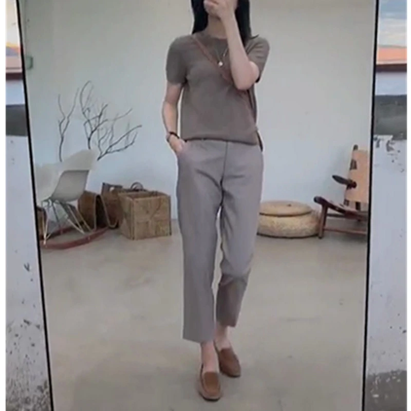 9779网红百搭秀2023夏季新款短袖修身打底衫时尚西服女装OL显瘦潮
