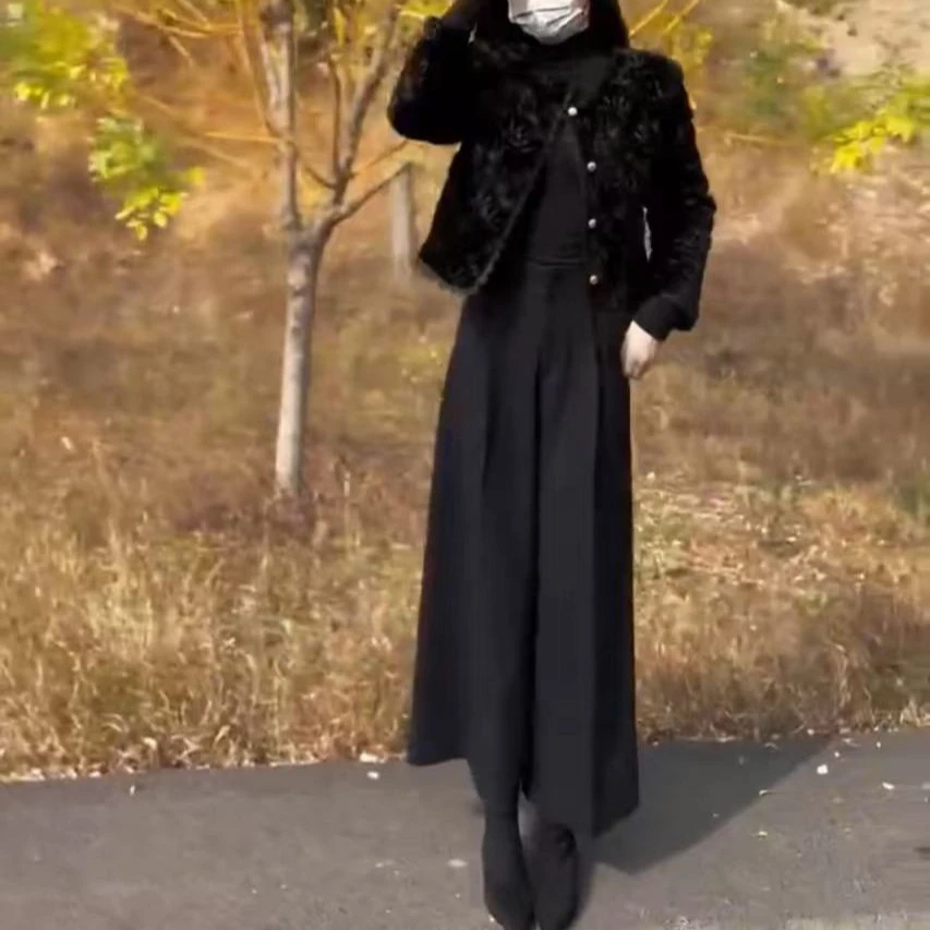 2025韩版网红秋冬新款轻奢简约时尚百搭短款外套宽松阔腿裤显瘦女