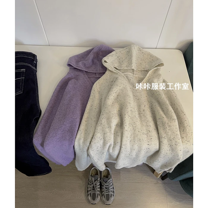 REKAYYAT“酸奶”100%绵羊毛韩系个性时尚百搭舒适连帽套头针织衫