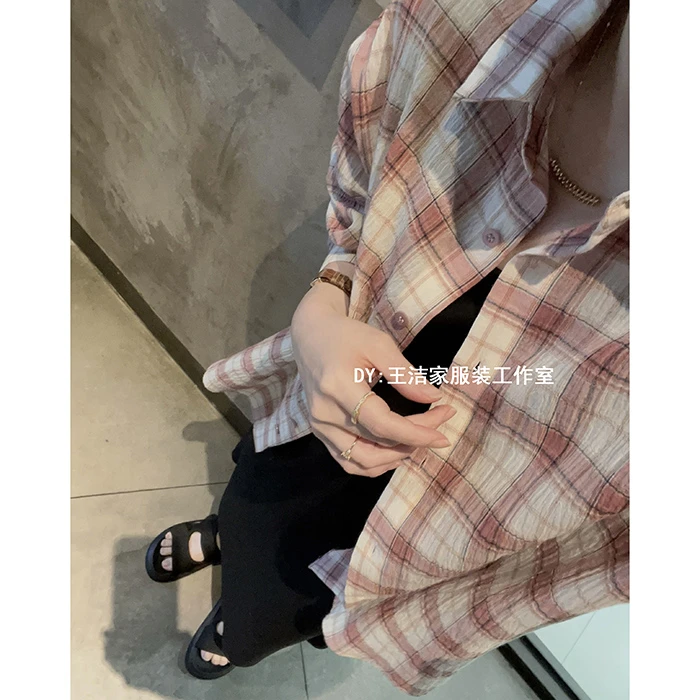 《橘子海》REKAYYAT休闲百搭个性时尚舒适褶皱格子衬衫