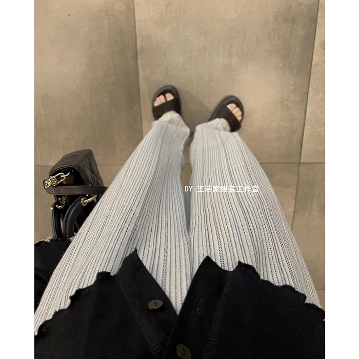 《柏林》REKAYYAT休闲百搭时尚宽松舒适竖条纹棉麻休闲裤