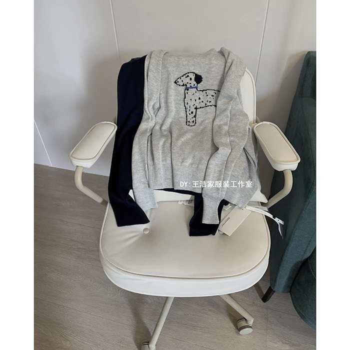 REKAYYAT“斑点狗” 绵羊毛卡通图案设计感圆领套头针织毛衣