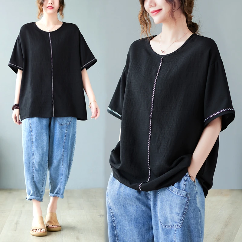 夏季冰丝休闲大码女装上衣200斤胖mm遮肉宽松显瘦衬衫文艺短袖t恤