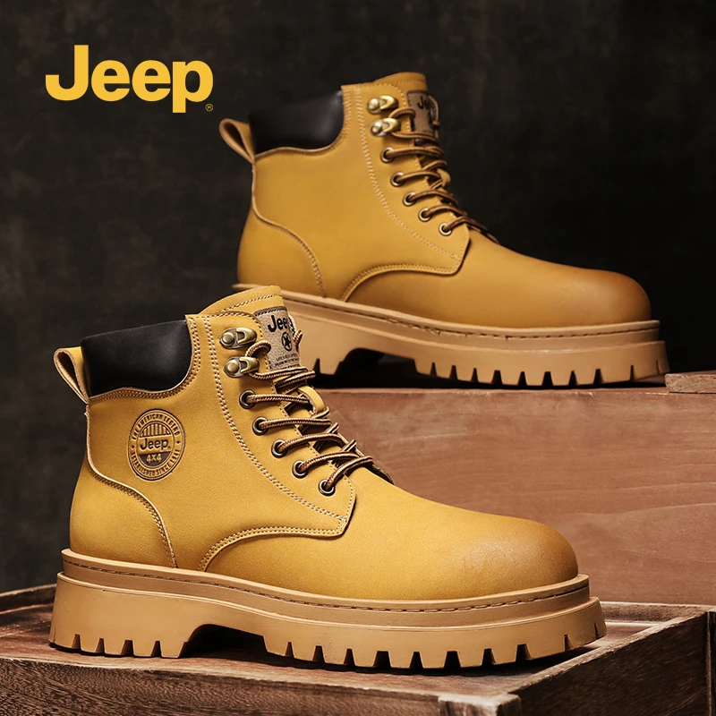Jeep男士踢不烂大黄靴2025新款冬季复古时尚户外徒步耐磨工装鞋男