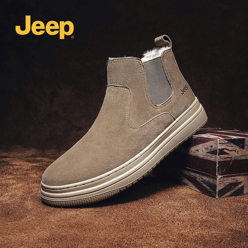 jeep吉普男士马丁靴冬季真皮加绒保暖雪地靴户外徒步耐磨工装鞋