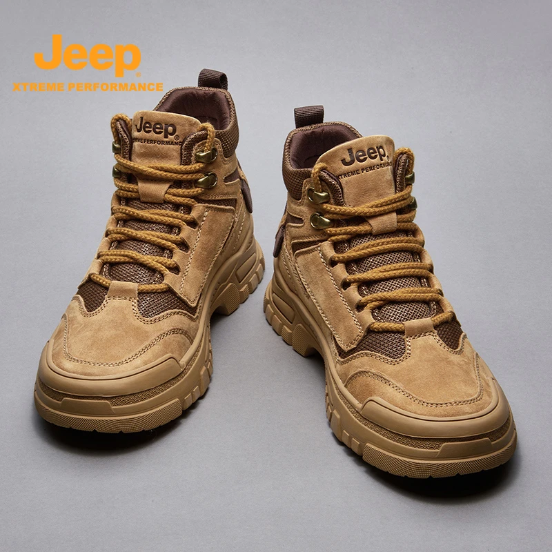 jeep吉普男鞋2025冬季新款时尚复古工装大黄靴高帮耐磨登山马丁靴