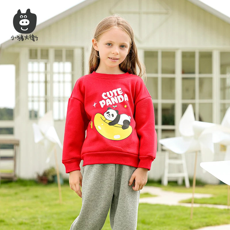 小猪大卫秋冬加绒卫衣卫裤男女宝宝可爱圆领套头上衣裤子外出服