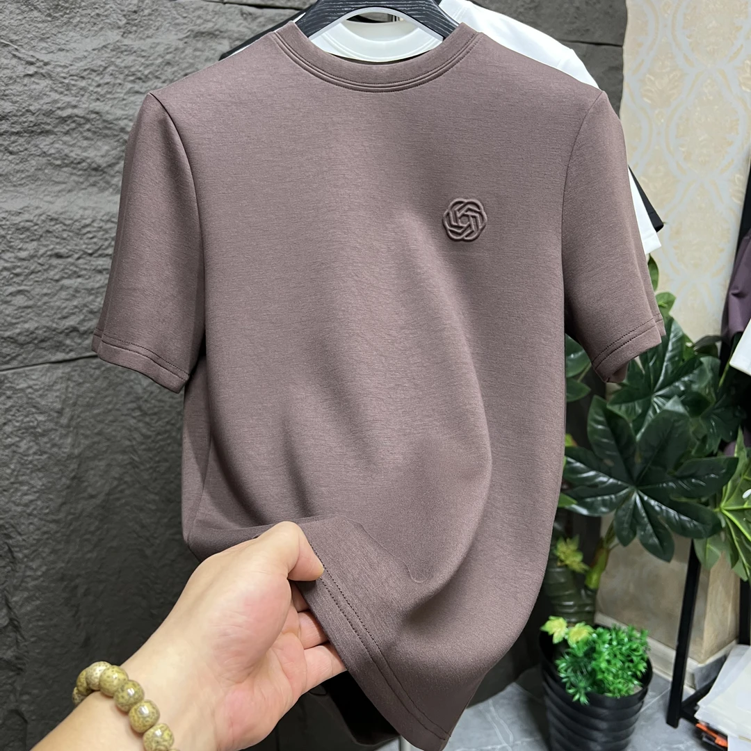 t恤男2024秋冬新款高端男士纯色半袖打底衫时尚轻奢圆领短袖T恤潮