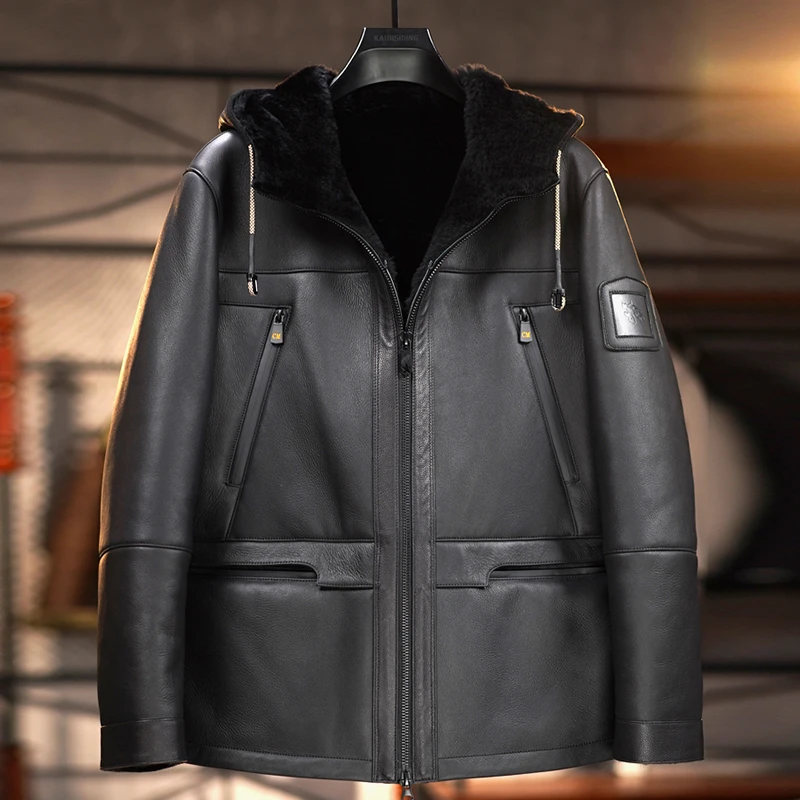 精选原生态羊皮毛一体男绵羊皮真皮皮衣男款皮草加厚冬外套