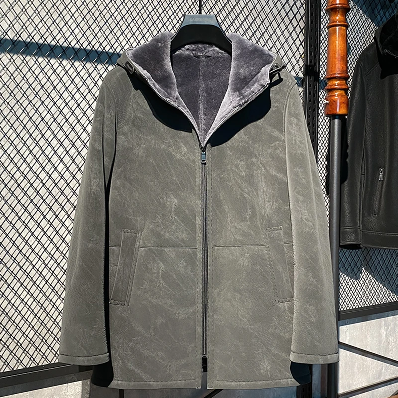 原生态羊皮毛一体保暖加厚商务休闲真皮皮衣男士秋冬绵羊皮男外套