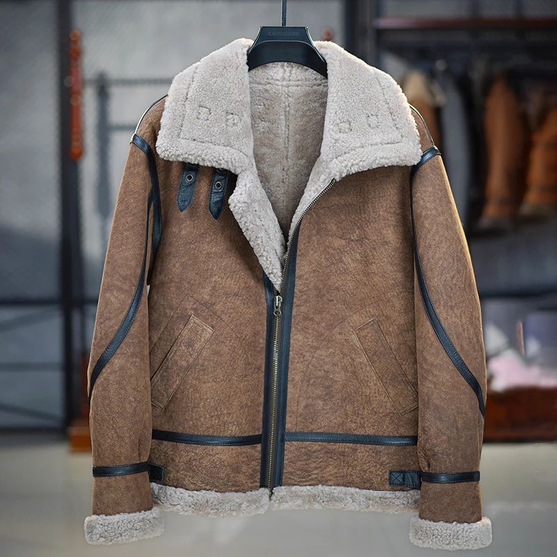 男士原生态绵羊毛皮毛一体水洗皮外套夹克真皮加厚保暖飞行服