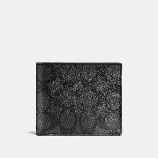 COACH/蔻驰74993 经典印花拼色碳灰色配黑色老花三合一零钱包8587
