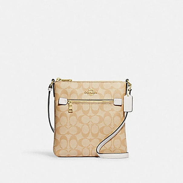 COACH/蔻驰CF340 迷你ROWAN斜挎包浅卡其老花拼粉笔白单肩包0327