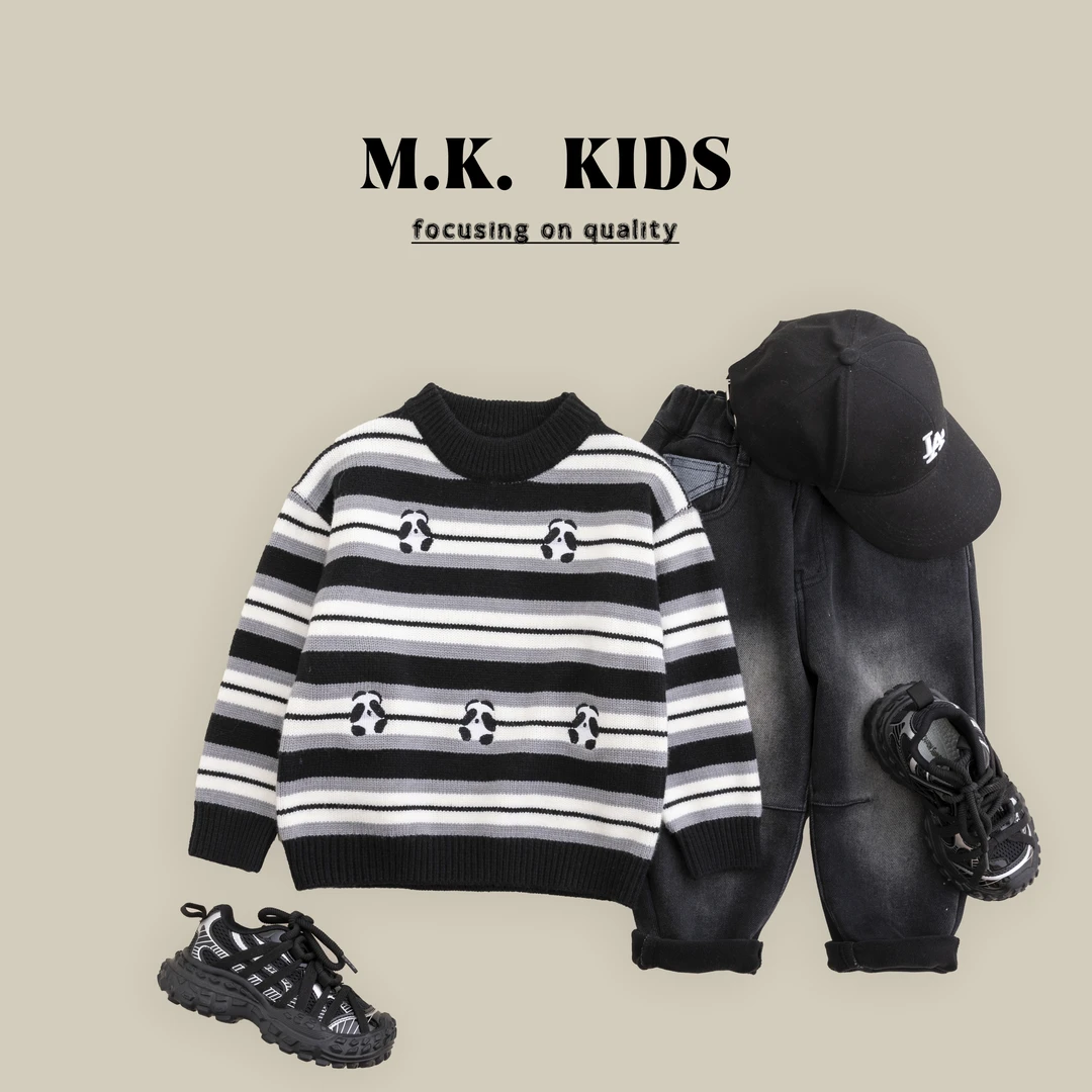 现货儿童冬款毛衣男童潮酷厚款针织上衣2024新款DV7351华子童装