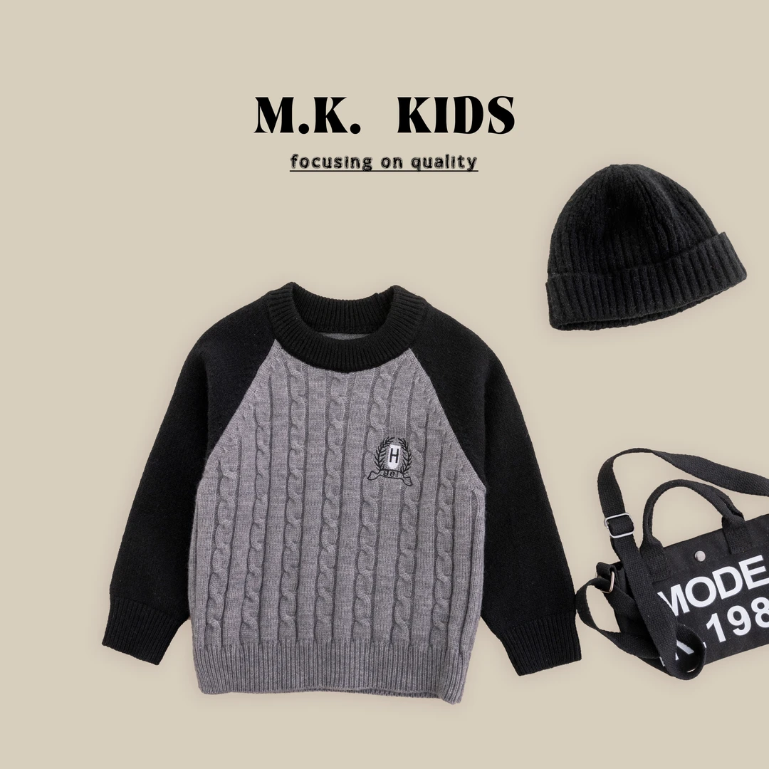 现货儿童毛衣2024秋装新款男童春秋上衣圆领撞色QH9013华子童装