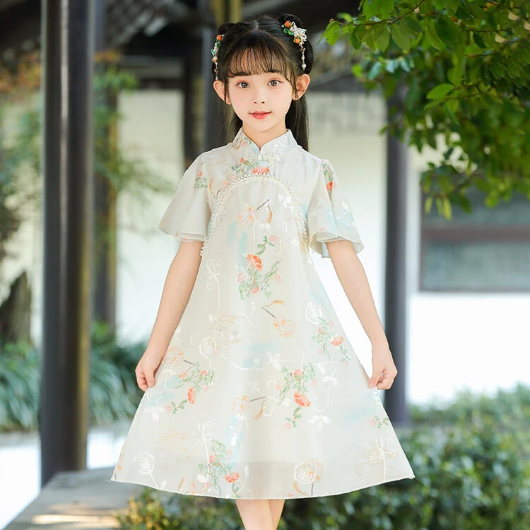 女童旗袍夏季薄款短袖汉服裙子夏装新款复古改良公主裙女童连衣裙