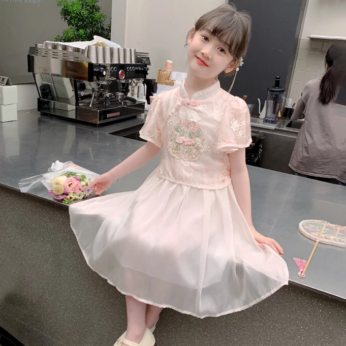 新中式女童连衣裙夏装假两件儿童公主裙子夏季汉服国风潮旗袍女孩