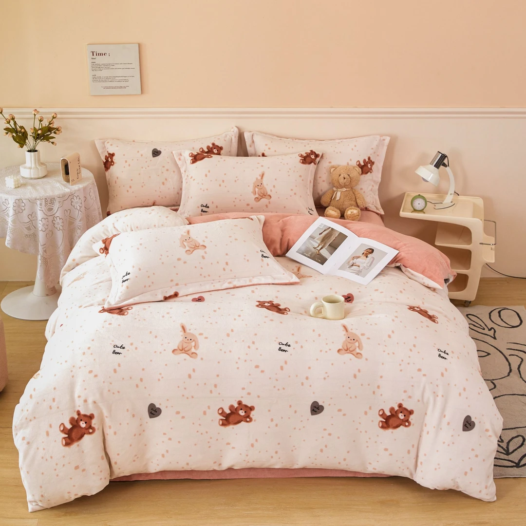 7斤H4051 C265轻奢高克重印花舒暖绒暖意四件套床上用品