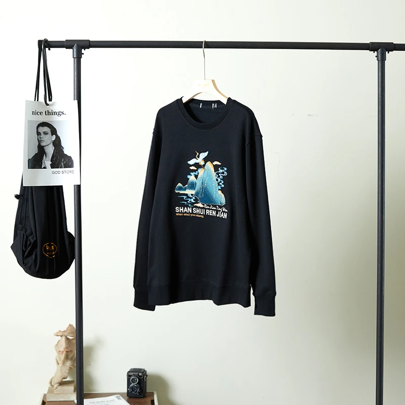 特！几十万针重工刺绣！75D哑光渐变线绣卫衣 H3495 男装 C18