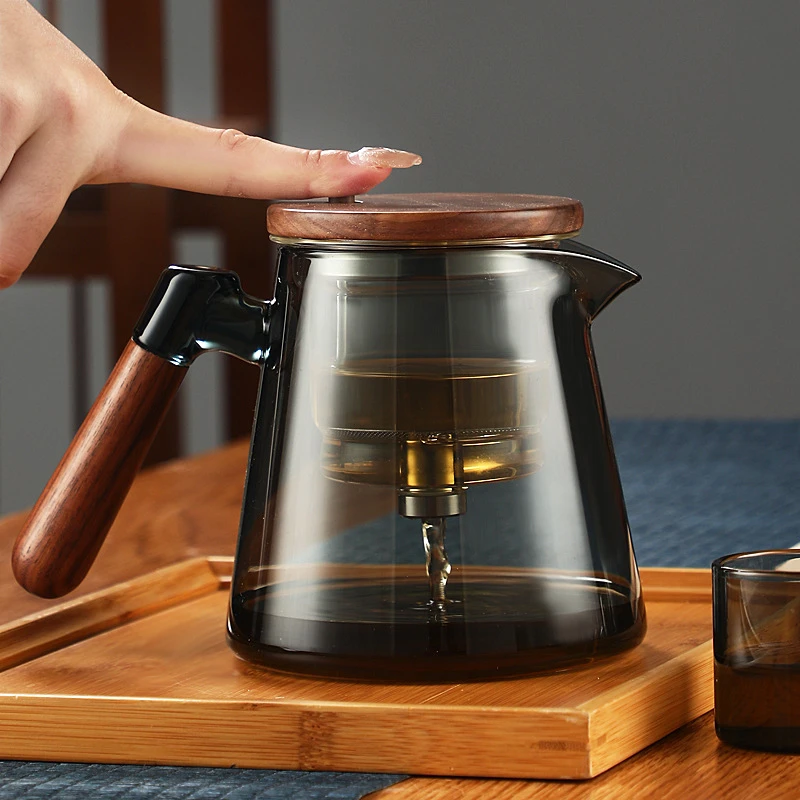 飘逸杯泡茶壶全玻璃内胆胡桃木加厚茶水分离过滤泡茶杯家用茶具器