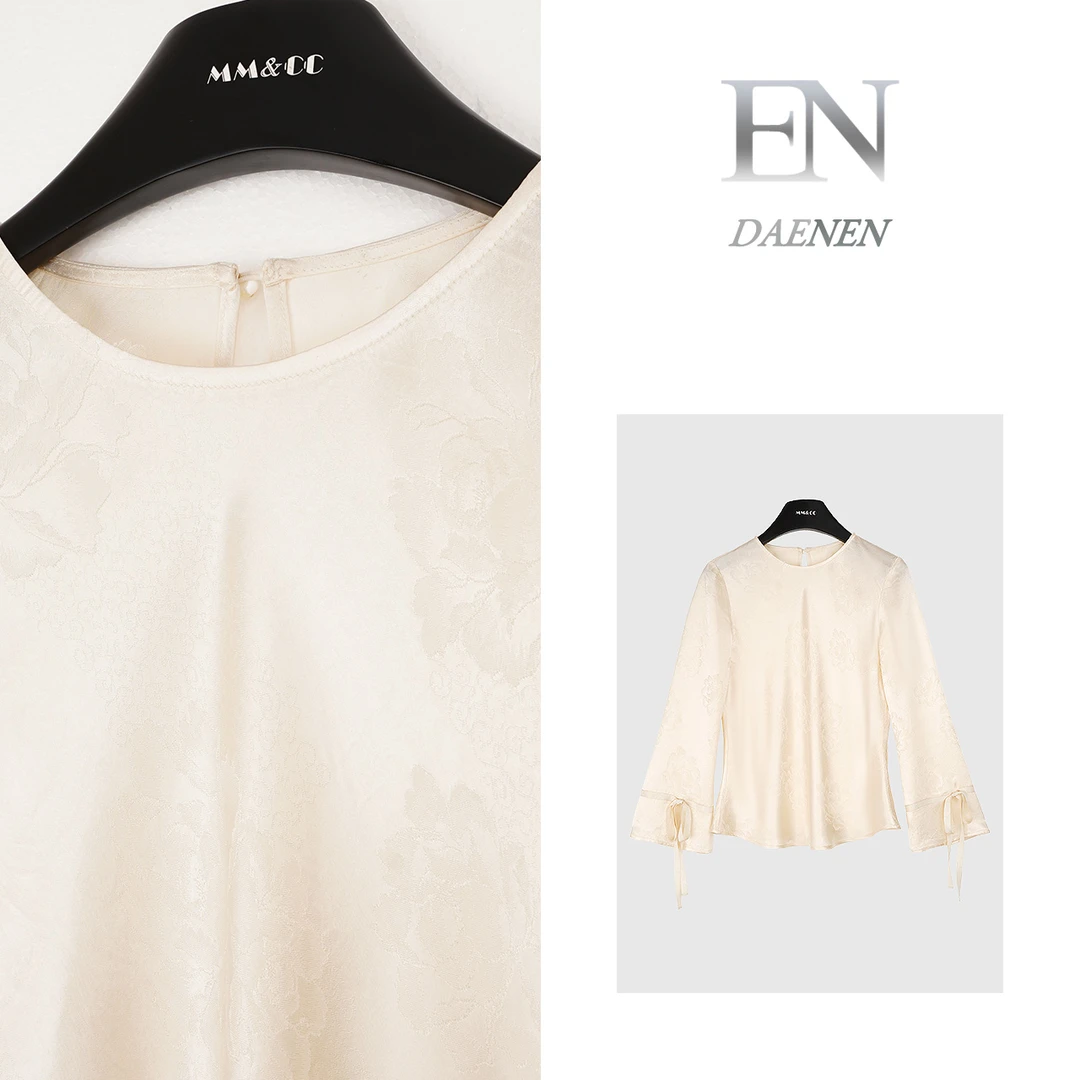 【月白】新中式国风高级感温柔打底丝带蝴蝶结百搭上衣MCFSY0898