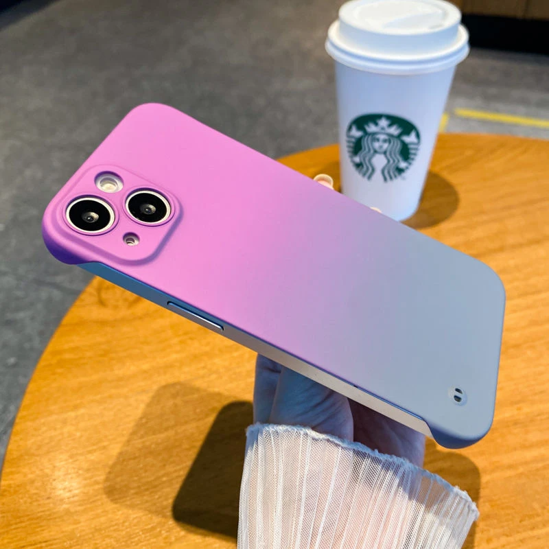渐变双色无边框苹果13手机壳iPhone14promax磨砂12Pro超薄裸感11p