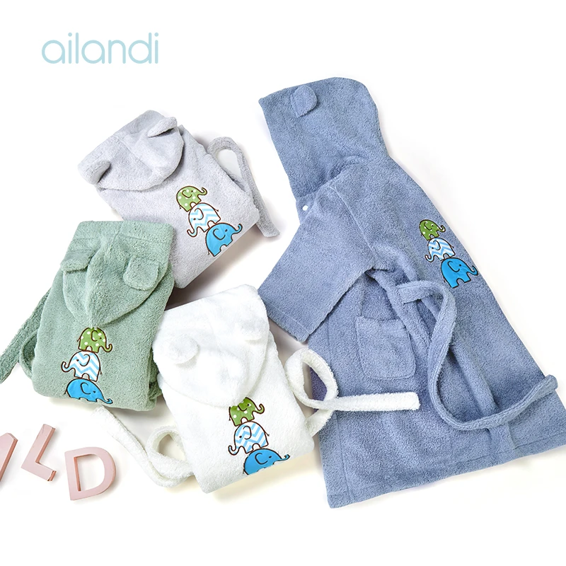 AILANDI儿童浴袍男纯棉吸水速干女童全棉睡袍斗篷连帽洗澡浴衣