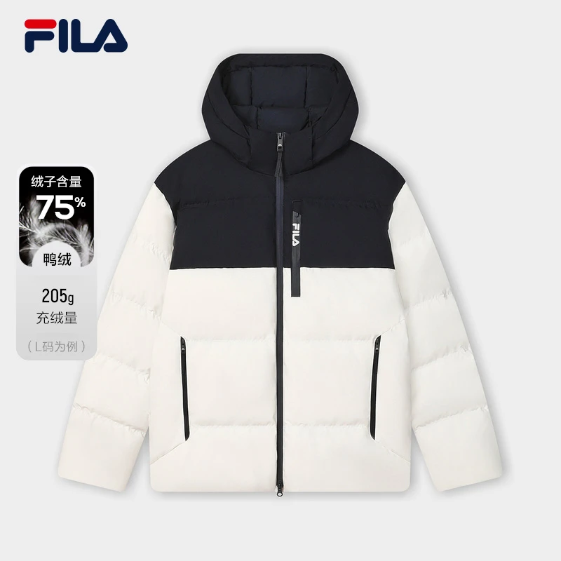 Fila/斐乐中性熊猫黑白拼接撞色经典休闲保暖羽绒服F11M449911F