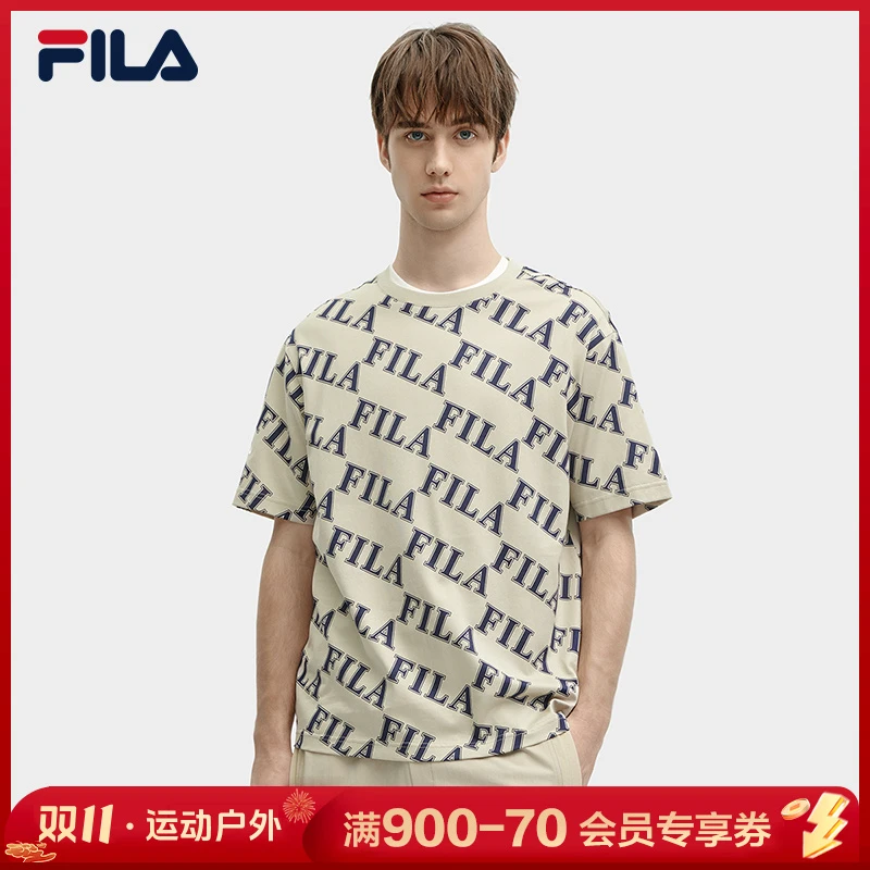 Fila/斐乐男士运动休闲夏季宽松印花圆领半袖短袖T恤 F11M419101F