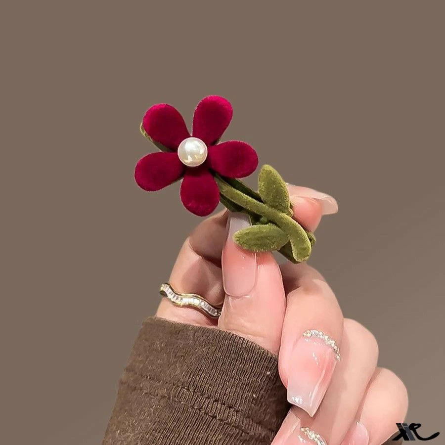 花朵盛宴!红色花朵发夹!精致鸭嘴夹植绒刘海夹秋冬碎发夹侧边夹