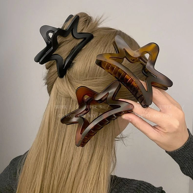 抓得牢~美拉德网红咖色五角星星抓夹气质女新款后脑勺鲨鱼夹发夹