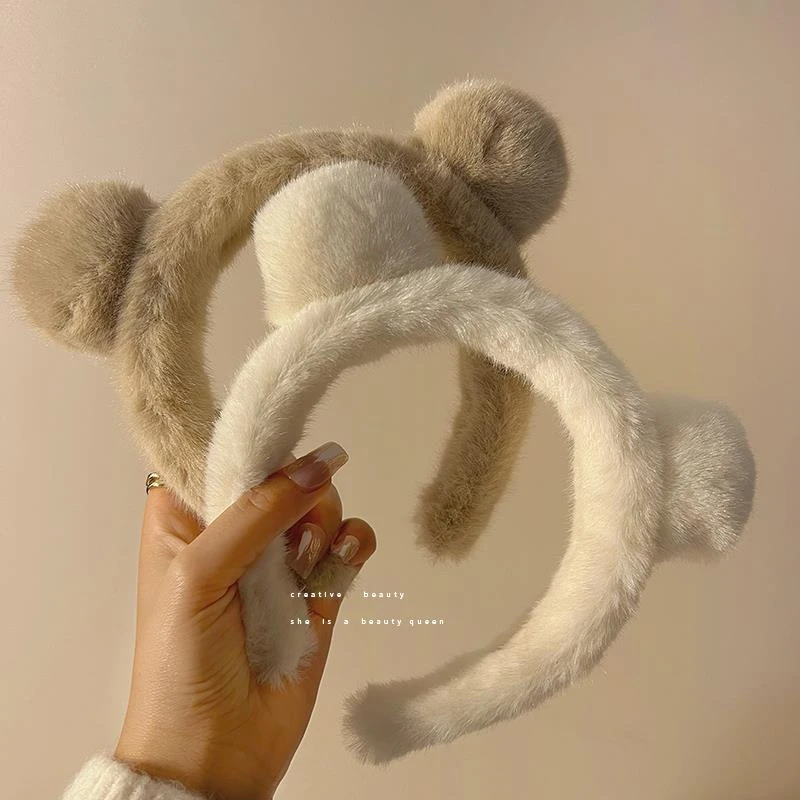 秋冬毛绒可爱小熊耳朵发箍女2023年新款洗脸化妆发窟压发发卡头箍