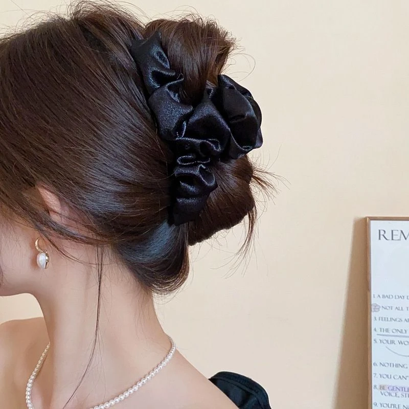 法式闪光褶皱抓夹高端网红发夹女国潮时尚头饰简约鲨鱼夹头发抓夹