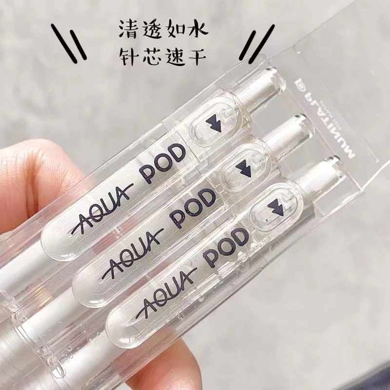 日本白金PLATINUM小爱豆透明色0.5按动式中性笔黑笔POD针管头套装