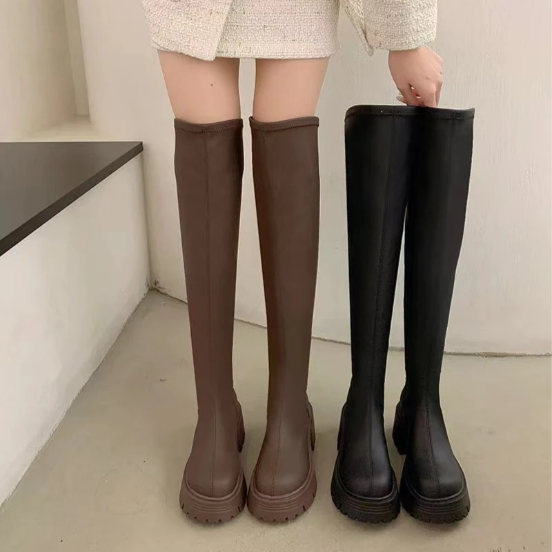 美拉德长筒靴女2024新款秋冬小个子时尚百搭骑士长靴 098-7