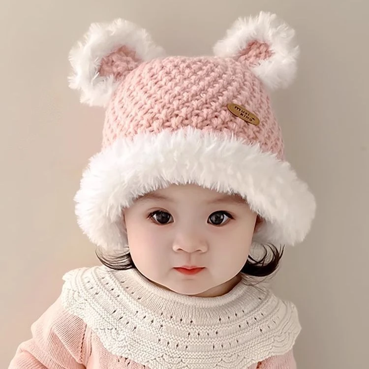 婴儿甜美帽子小宝宝秋冬季超萌可爱毛线加厚渔夫帽冬儿童保暖百搭