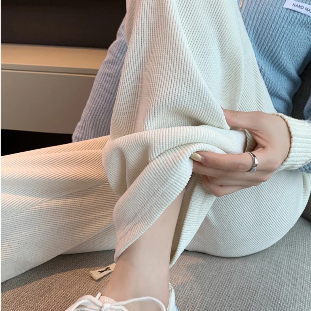 栗子不甜【欧棉绒】绑绳直筒阔腿裤百搭好穿显瘦显高2024窄版裤