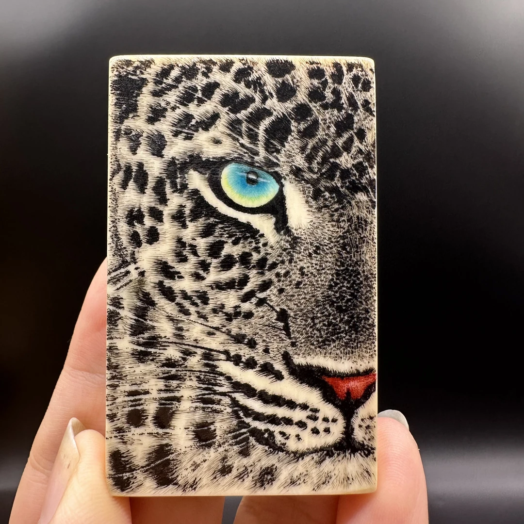 中秋团圆季保真猛犸微雕彩绘豹吊坠