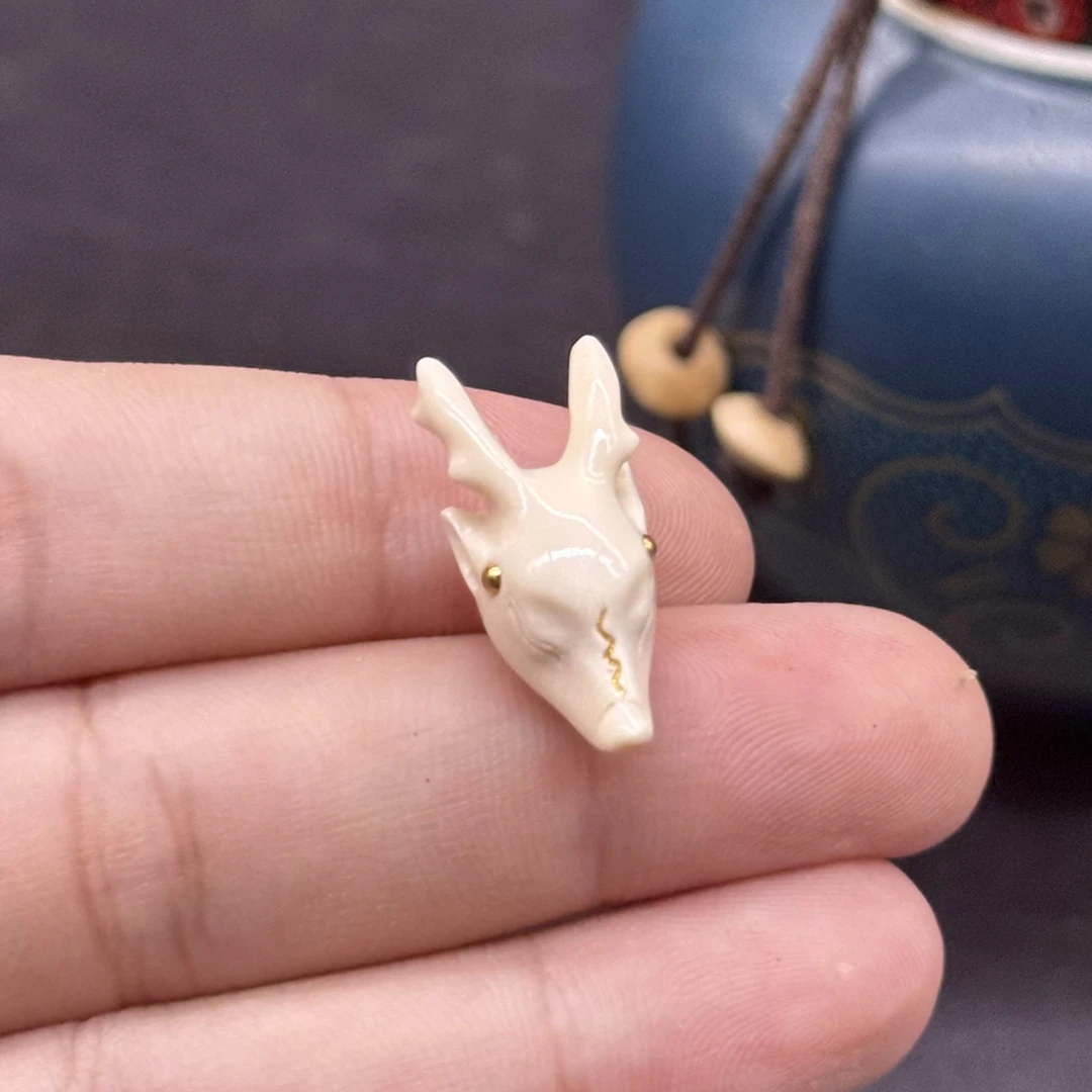 上古冰川猛犸象牙鹿头三通14mm配饰精致漂亮