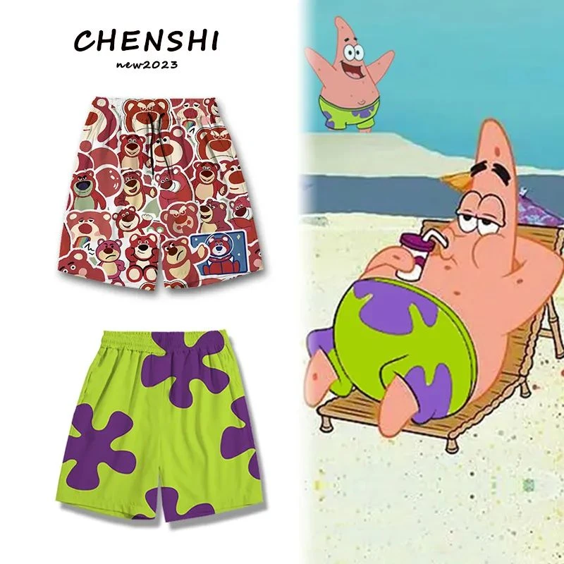 派大星同款短裤男夏季居家睡裤海绵宝宝休闲五分裤情侣海边沙滩裤