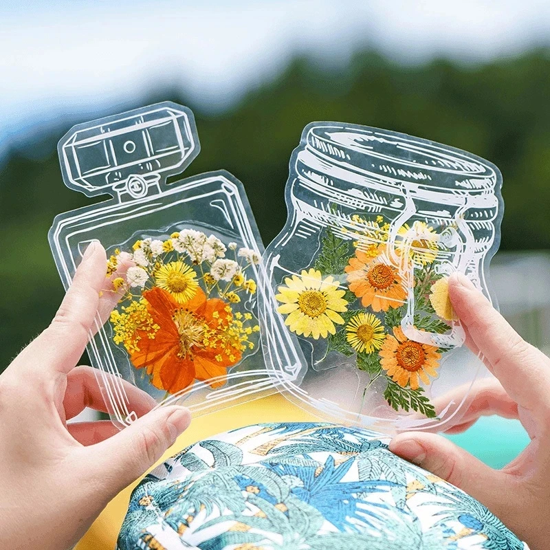 【老师推荐】植物标本玻璃瓶书签儿童手工童年自制干花DIY透明贴纸