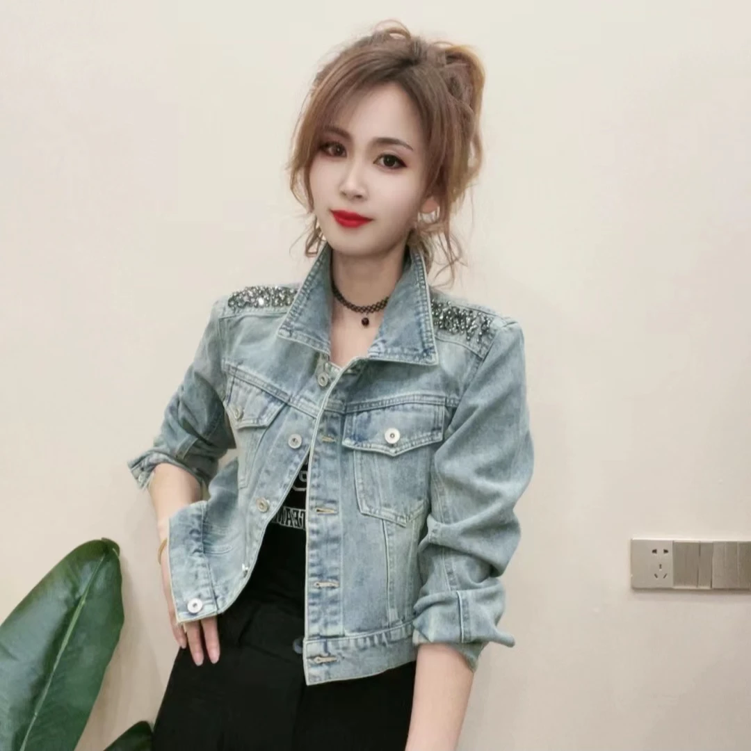 2025春季新款欧货钉珠钻外套春款高级短装设计感牛仔衣