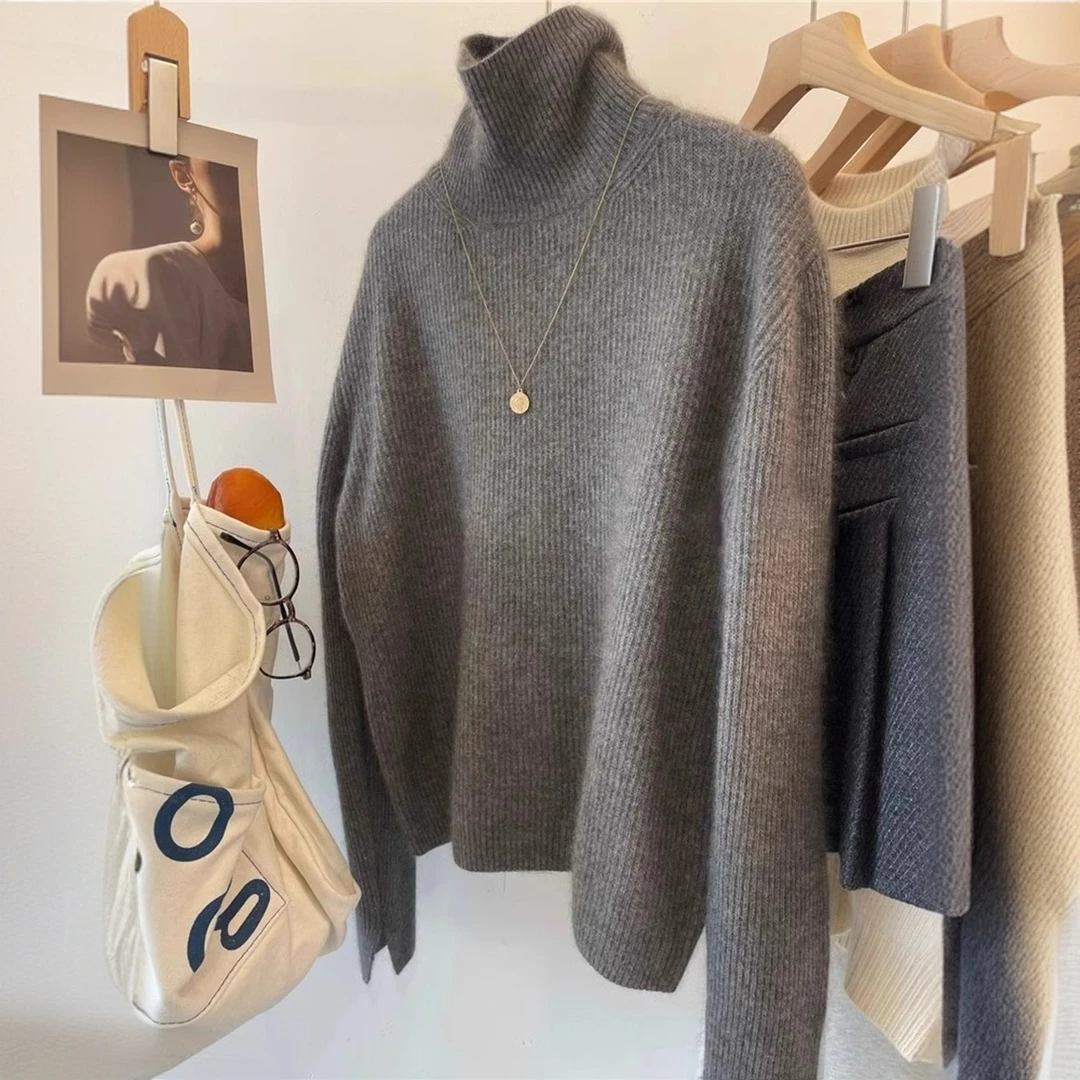 法式显白气质灰色高领毛衣女秋冬新款慵懒风高级感内搭针织打底衫