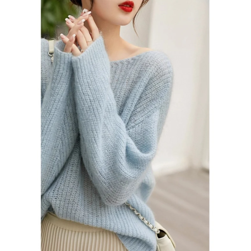 高档法式温柔风超仙软糯白色针织衫女秋冬薄款毛衣慵懒显瘦上衣女