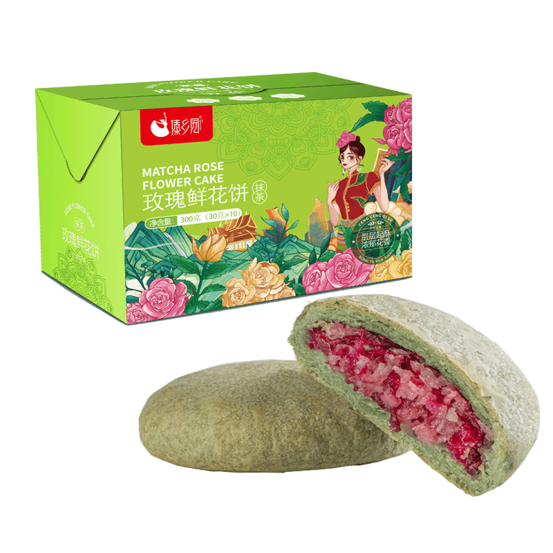 【傣乡园】云南抹茶玫瑰鲜花饼早餐饼下午茶糕点零食礼盒装30g*10枚