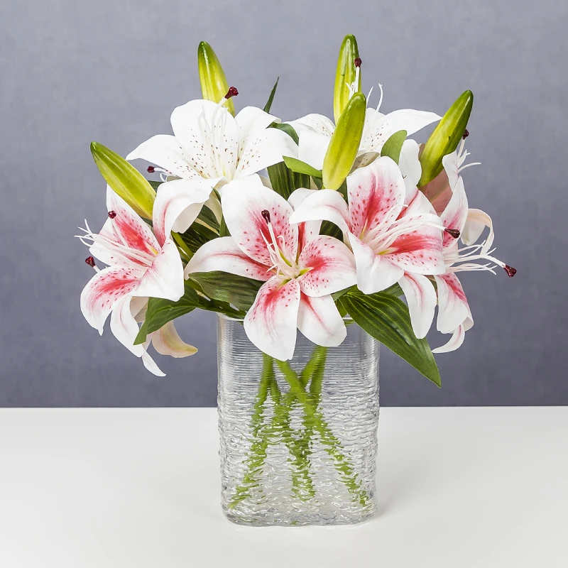 短款百合花 仿真花带花瓶 茶几鞋柜假花装饰花摆件餐桌花束摆设