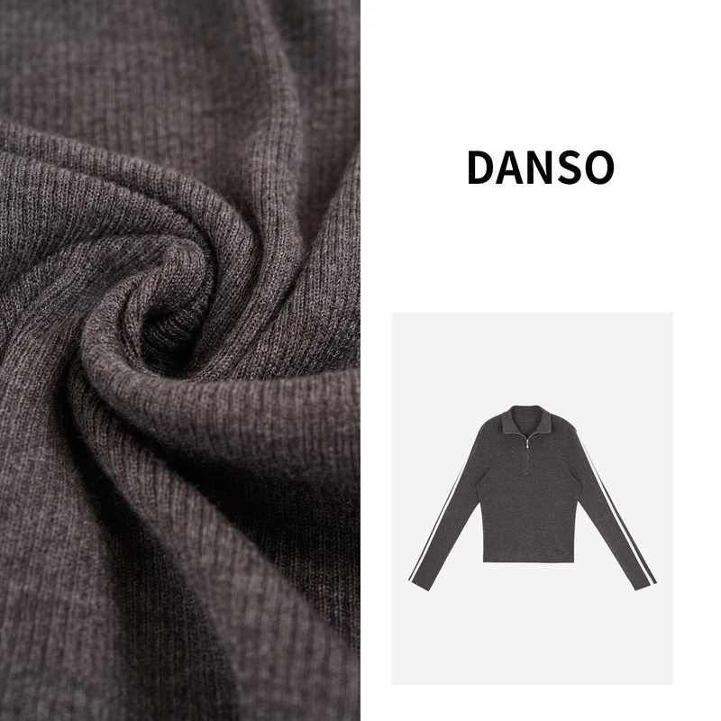 DANSO【平行】 新款袖子织带立领拉链打底衫  SW0128