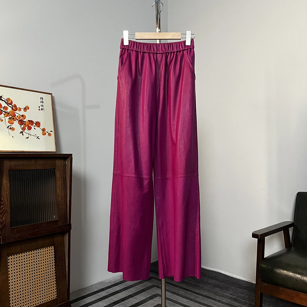 D2353精心定制全植鞣真皮长裤裤长105厘米时尚松紧腰真皮皮裤