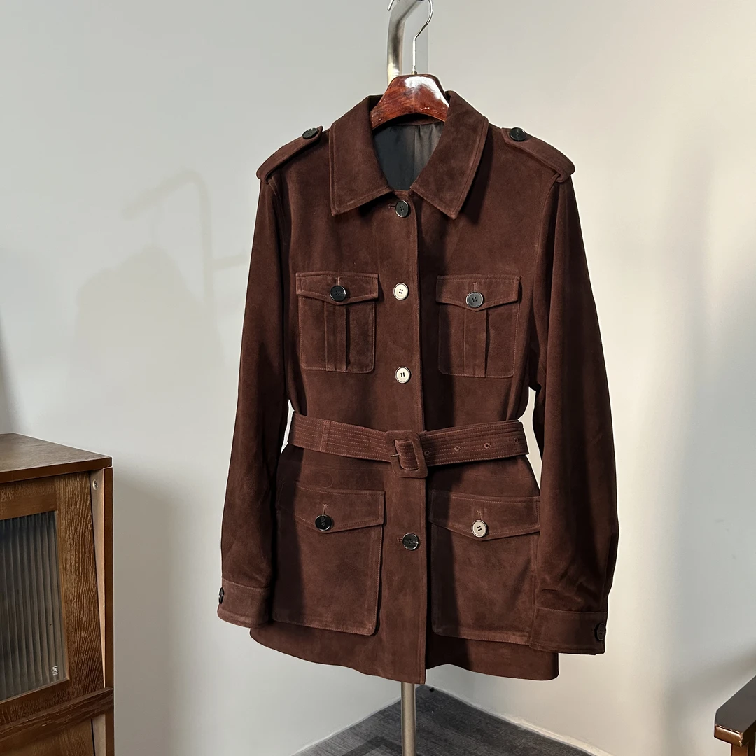 反绒皮衣绵羊皮中长款风衣时尚休闲百搭